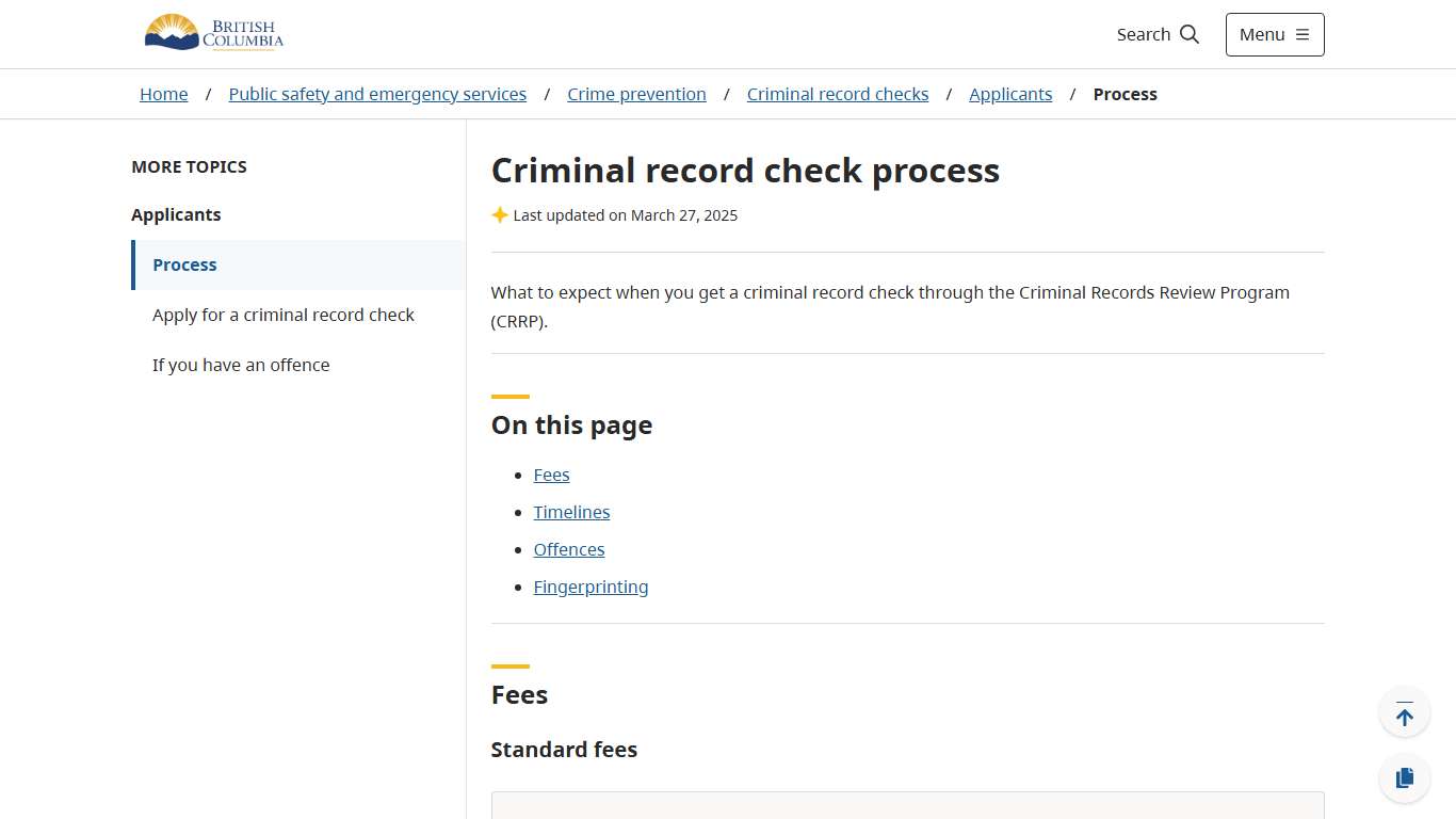 Criminal record check process - Province of British Columbia
